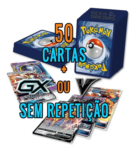 Kit Lote De 50 Cartas Pokémon + Gx + Lendário + Booster